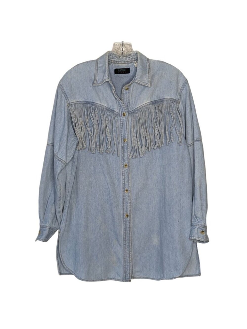 CASSINI Jeans long sleeve light blue fringe Cowgirl Western Vintage Shirt M - Picture 8 of 12